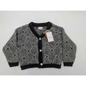 Vero Moda Girls Geometric Knit Cardigan Sparkle Buttons Black Grey Size 6‎